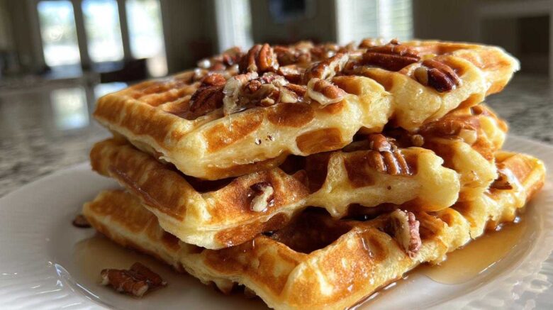 Fluffy Maple Pecan Waffles