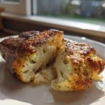 Close-up of a thick Air Fryer Garlic Parmesan Cauliflower Steak, showing a golden-brown crust and tender interior.