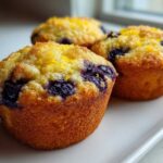 Three golden Gluten-Free Blueberry Lemon Muffin Tops sprinkled with bright yellow lemon zest on a white plate.
