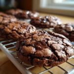 Close-up of rich, fudgy Gluten-Free Chocolate Mint Cookies cooling on a wire rack.