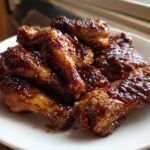 A pile of crispy Sticky Honey Garlic Chicken Drumsticks coated in a thick, glossy glaze, served on a white plate.