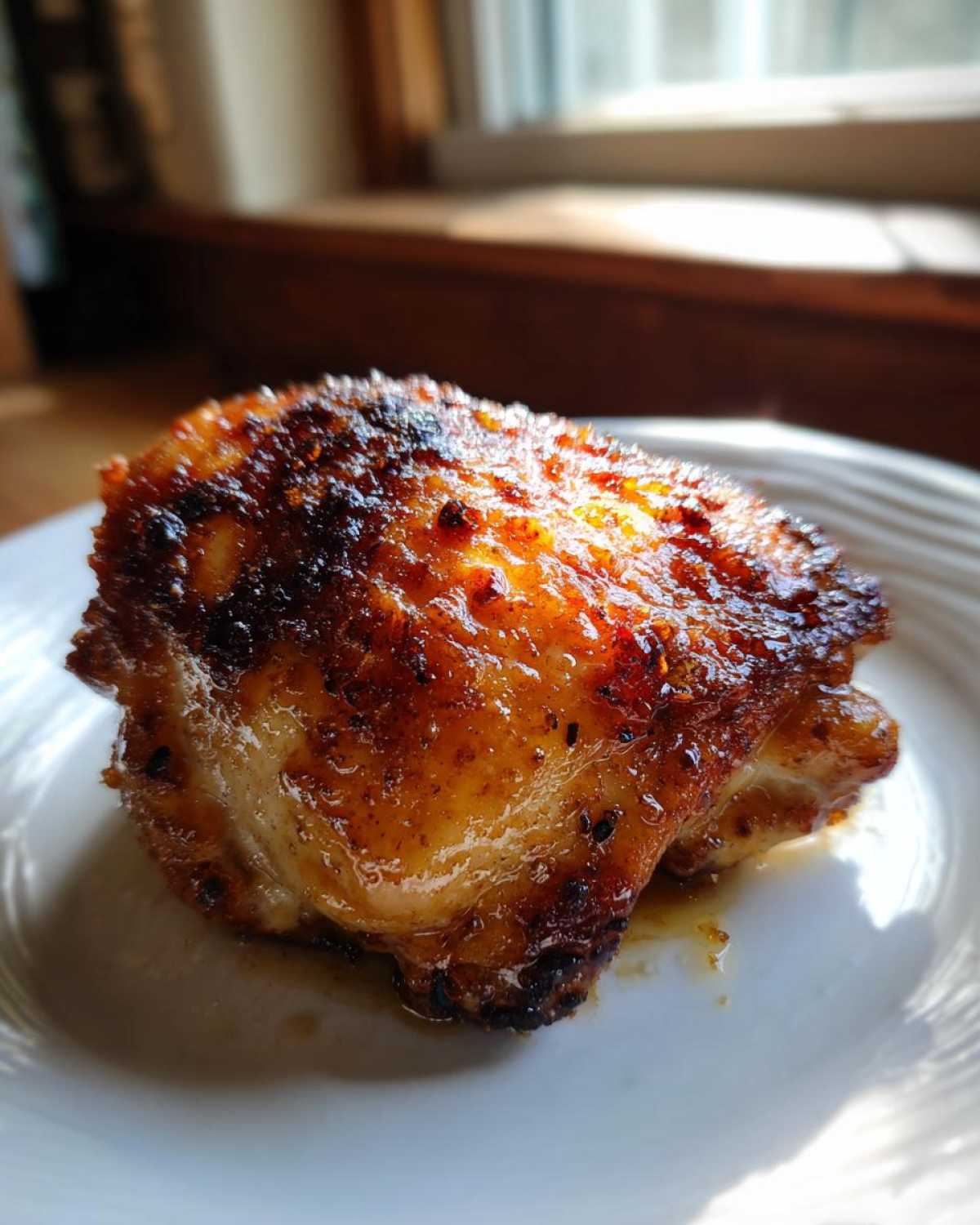 Close-up of a perfectly cooked piece of Honey Butter Chicken Skillet with deeply caramelized, golden edges.