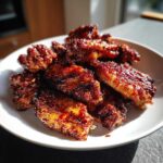 A pile of glossy, dark caramelized Honey Soy Chicken Wings Crispy Oven Baked served on a white plate.