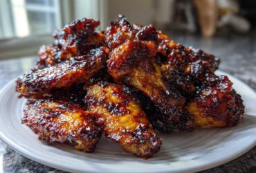 A mound of perfectly cooked Sticky Teriyaki Chicken Wings Oven Baked, coated in a dark, glossy glaze.