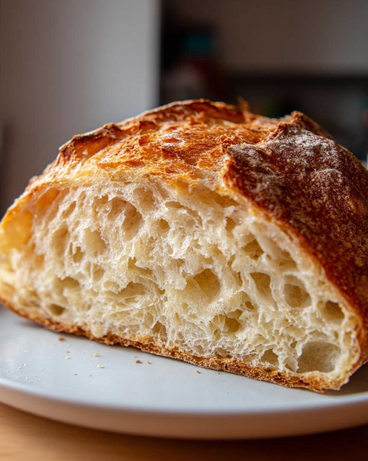 Close-up of the open crumb structure showing the airy texture of the Fluffy Yeast Bread Homemade Soft Bread.