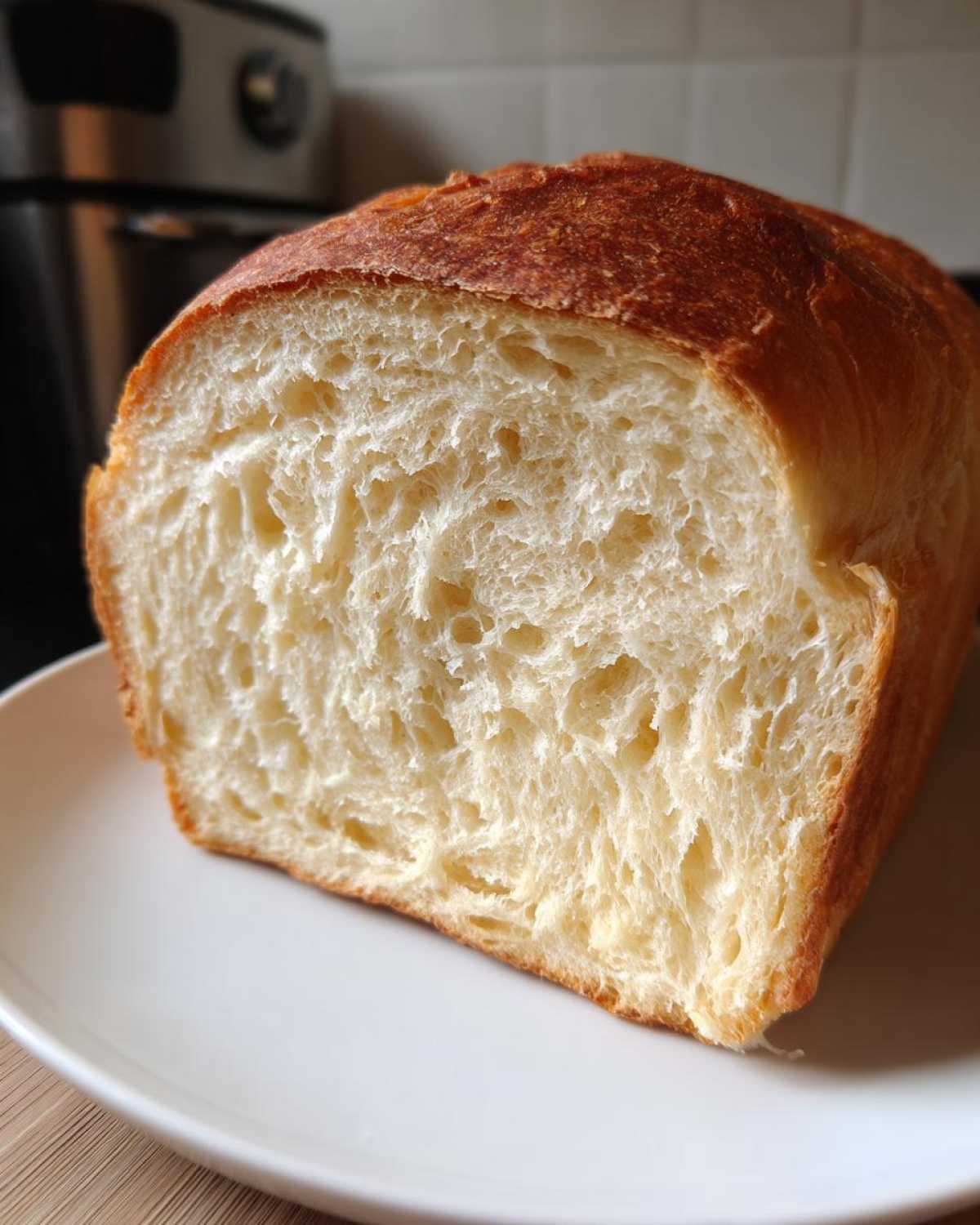 Close-up of the soft, fluffy interior crumb of the Fluffy Yeast Bread Homemade Soft Bread.