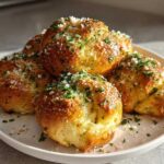 A pile of golden brown Quick Sourdough Discard Garlic Knots topped with melted butter, grated Parmesan, and fresh parsley.